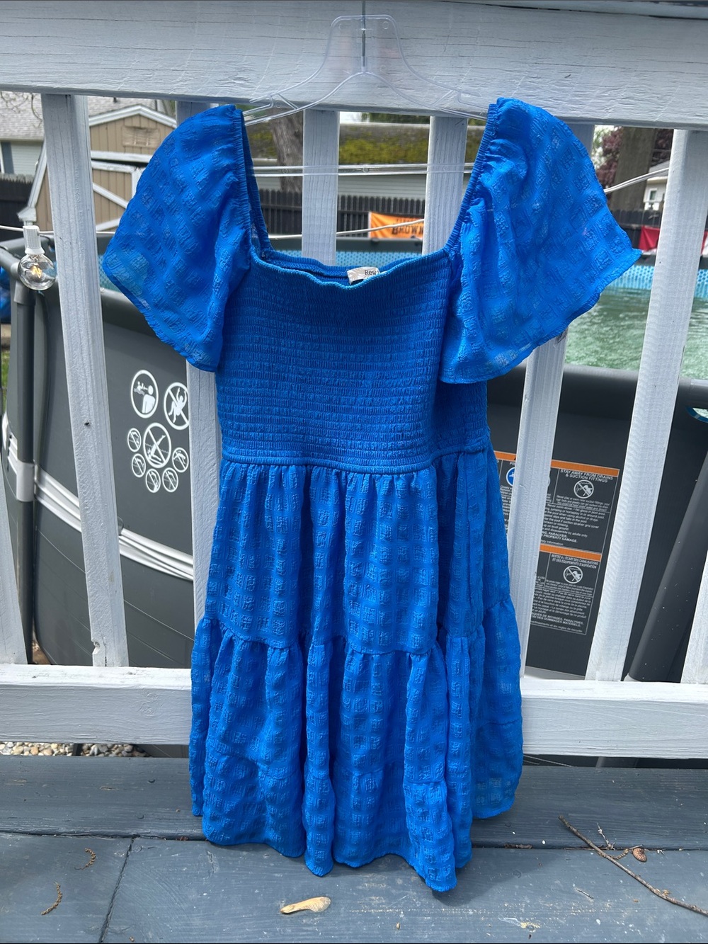 Rewind Bright Blue Smocked Tiered Puff-Sleeve Dress